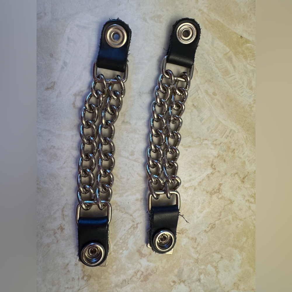 Men's Black Leather and Silver Chain Strap - Fashion Accessory